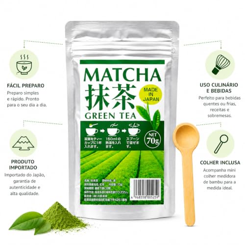 Chá Verde Matcha em Pó Japonês Kawahara 70G + Mini Colher Medidora Ekos - 2 Unidades