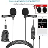 BOYA Professinal Dual Lavalier Microphones, Omnidirectional Condenser Clip-on Lapel Mic for Camera,DSLR,iPhone,Android,Huawei,Sony,Laptop,Guitar, Great for Interview,Youtube,Rap,Podcasting,Vlog