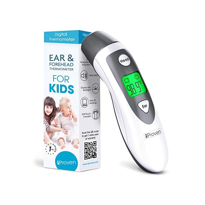 Baby Thermometer for Fever - Ear and Forehead Function - Ear Thermometer for Kids - Digital Thermometer Medical - Tympanic Thermometer - Infant Thermometer - iProven DMT489 Gray Cap (Dark Gray)