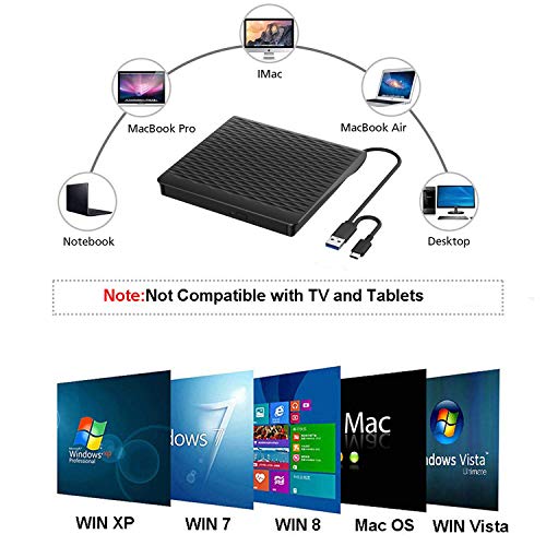USB C CD/DVD Drive, USB Type C Adapter to USB 3.0 Superdrive Portable CD/DVD +/-RW Drive Burner Writer Optical Drive Compatible with MacBook/iMac/Laptop/Windows - Thumbnail 4