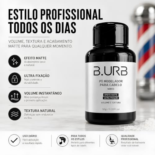 Pó Modelador Capilar B.URB NOHO 10g Matte Ultra Fixação e Volume | Efeito Matte e Textura Natural para Estilo Masculino Profissional