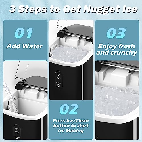 Nugget Ice Maker Countertop, Portable Crushed Sonic Ice Machine, Self