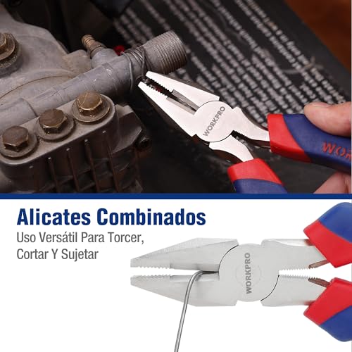 WORKPRO 5 Piece Electrician Pliers Set | Includes Universal Pliers, Diagonal, Long Point, Parrot Beak and Adjustable Wrench for Electrical and DIY Work