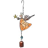MrMrKura Metal Angel Wind Chime Hanging Decoration Ornament Wing Angel Bell Decorative Hanging Bells, Gifts for Home Garden Decor Crafts (Yellow)