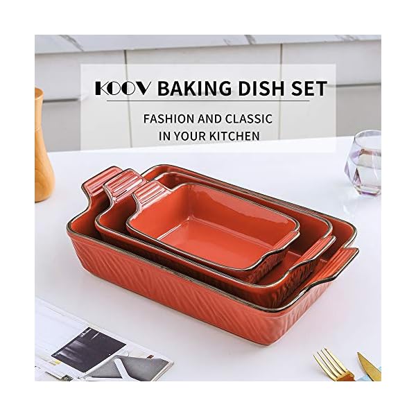 KOOV Bakeware Set, Ceramic Baking Dish Set, Rectangular Casserole Dish