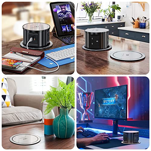 LBOYLOVE® Pop-up Power Socket, Hidden Recessed Power Socket with 15W Wireless Charging, 4 UK Plug Sockets, 1 USB Charger Port & 1 Type-C Charger Port, for Home, Office, Kitchen, Worktops, Desktop