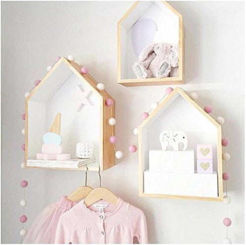 Mofeng Set of 2 Kids Baby Nordic Style Wooden House Shape Shelf Storage Decorative for Home Nursery Children's Room Cute Wood Organization (White)