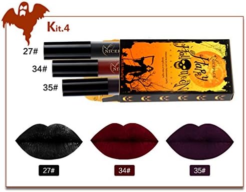 Gigory 3pcs/Set Halloween Lipstick Festival Party Matte Gothic Waterproof Long Lasting Lipstick (#04)