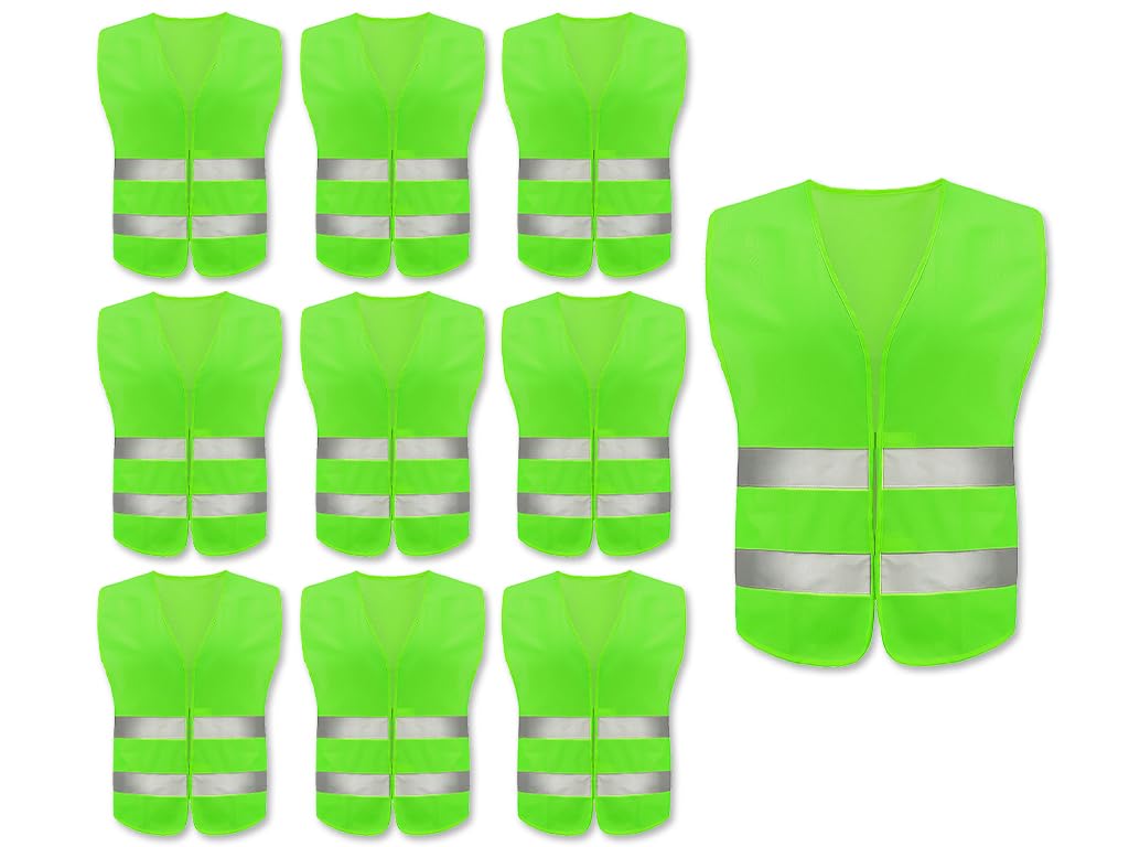 Hitopin 10PCS Reflective High Visibility Vests, Hi Vis Safety Vests, High Vis Jacket with 2 Reflective Strips, for Traffic Work, Running, Surveyor and Security Guard