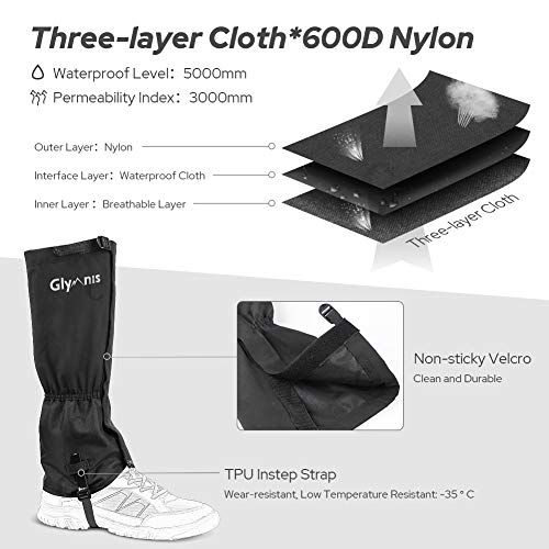 Glymnis Leg Gaiters Hiking Gaiter Snow Gaiter Waterproof Anti-Tear Oxford Fabric Snow Shoes for Outdoor Research Hiking Walking Hunting Climbing Mountain (Middle)