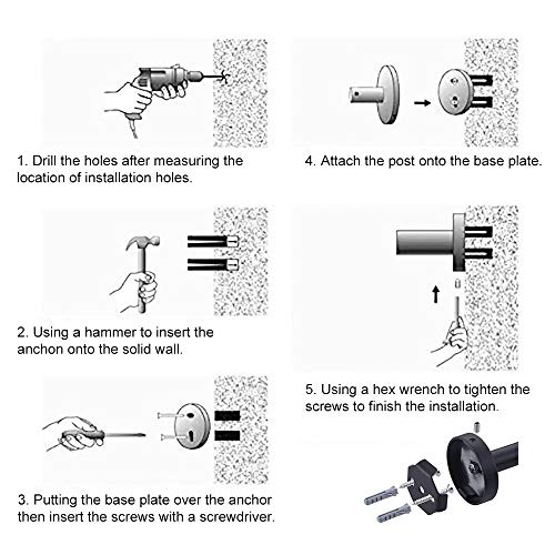Gexmil Stainless Steel Bathroom Hardware Set Matte Black 4 Pieces Bathroom Hardware Accessories Sets Wall Mounted Double Towel Bar Towel Holder Hook Toilet Paper Holder Mounting Tools Included - Thumbnail 3