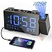Moskee Projection Alarm Clock Digital Black Dual Alarm Clocks for Bedroom with FM Radio Indoor Thermometer LED Display Classic Style