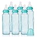 Evenflo Feeding Glass Premium Proflo Vented Plus Bottles for Baby, Infant and Newborn - Helps Reduce Colic - Teal, 8 Ounce (Pack of 6)