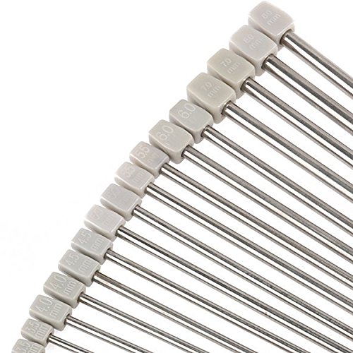 Wartoon 25cm Stainless Steel Hollow Single Pointed Knitting Needle Sweater Staight Needle in Different Sizes(11pirs,22pcs,10 inches Length) with Row Counter Plastic Locking Stitch Makers Scissors