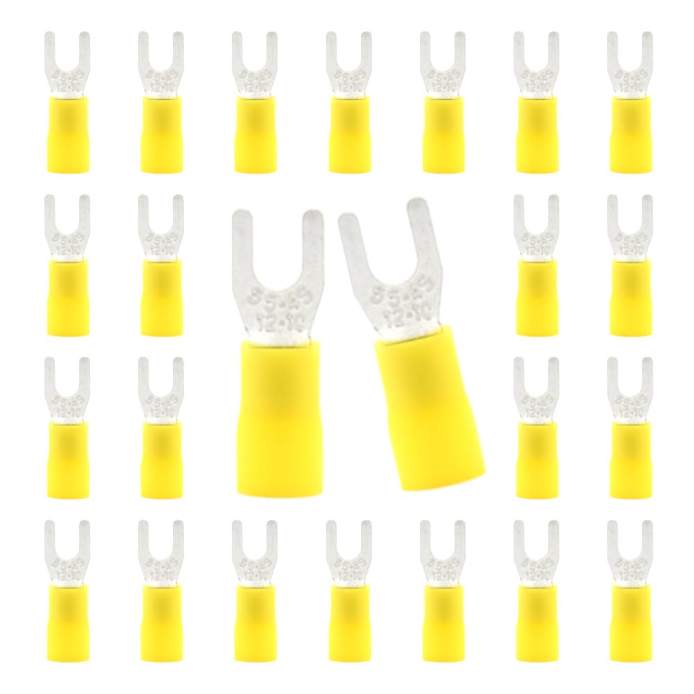CEEYSEE 50Pcs of Yellow #8 Insulated Fork Crimp Connector Quick Splice Wire Terminals Wire Connectors（PFY)