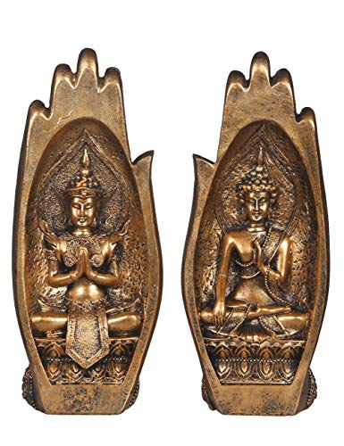 NBHUZEHUA Buddha Sitting in Hand Statue Resin Lao Thai Buddhist Figurines Home Decor Zen Gifts Gold - Thumbnail 2