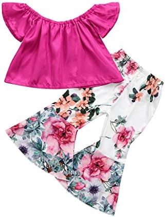 Tanhangguan 2Pcs Baby Girl Clothes Off The Shoulder Ruffles T-Shirt Top and Floral Pants Outfits Clothes Sunsuit Set