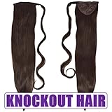 Human Hair Ponytail Extension Wrap 20” 100% Real Remy Premium Grade AAAAA 80 Grams Long Straight Human Hair Silky Soft by Knockout Hair (#02 Dark Brown)