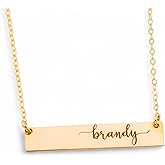 HotMixCold Personalized Gold Bar Name Necklace, Delicate Horizontal Name Plate Necklace, Custom Initial and Date Jewelry | 14K Gold Filled, 14K Rose Gold Filled, .925 Sterling Silver
