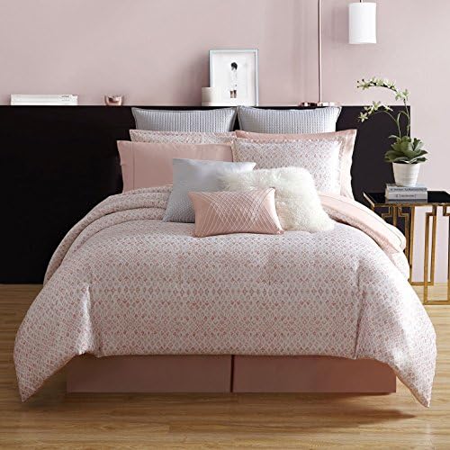 Nikki Chu 4 Piece Shira Comforter Set, King, Includes Bed Skirt &amp; 2 Pillow Shams, Rose