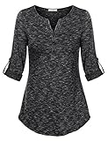 Vivilli Women's Henley V Neck Cuffed Sleeve Space Dyed Casual T Shirt Tops