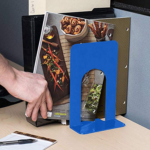 Metal Bookend Heavy Duty Universal Economy Bookends 1 Pair for Books/Movies/DVDs/Magazines (Blue)