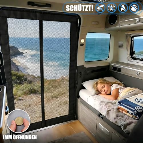 Magnetic Mosquito Net for VW T5 T6 Sliding Door, Insect Net and Fly Screen with Shade Net, Sun Protection as Camping Accessory for Multivan