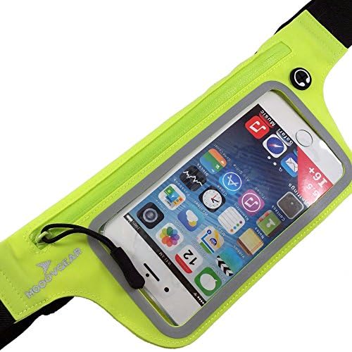 Universal Ultra Slim & Thin Exercise Waist Bag Lime | Lightweight & High Reflective Pouch Pack With 2 Storage Pockets & Headphone Outlet | Fits Most Apple iPhone & Android Up to 6 Inches Mobile Phones