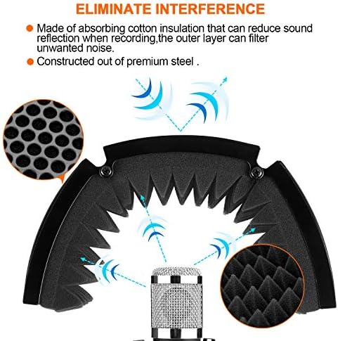 Foldable microphone isolation shield in black color with adjustable panels.