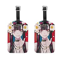 SHANGLONG Cute Luggage Tags Japanese Anime Girl Red with PU Leather Strap - Set of 2