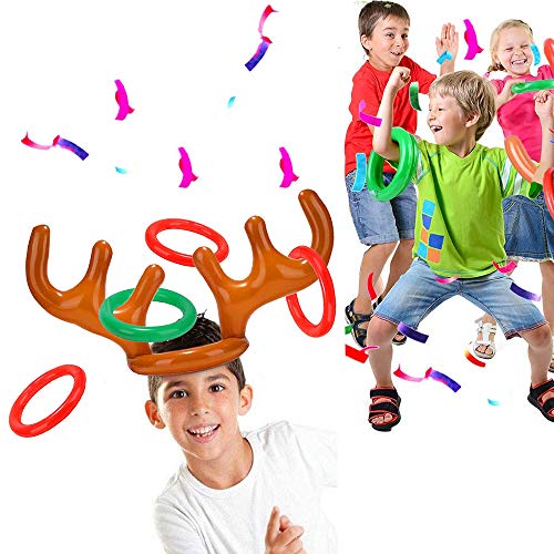 Wocst Inflatable Reindeer Antler Hat with Rings Inflatable Reindeer Antler Ring Toss Game for Family Christmas Party Games (2 Pack)