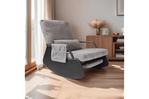 Elarisia Rocking Chair for Nursery, Modern Upholstered Plush Seating Glider Recliner Chair with High Backrest and Side Pocket, Accent Armchair with Cushions for Living Room/Reading (Dark Grey)