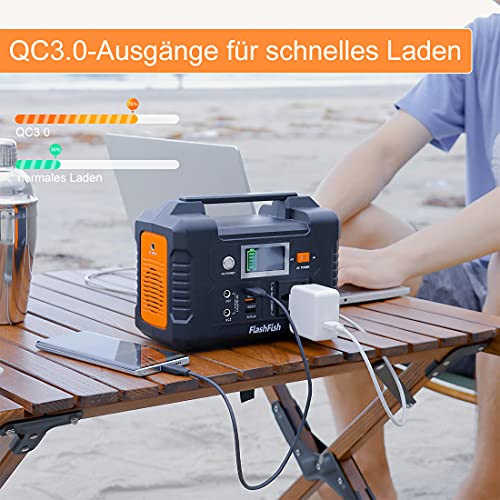 Tragbares 200W-Kraftwerk, FlashFish 40800mAh Solargenerator mit 220V AC-Steckdose/2 DC-Anschlüssen/3 USB-Anschlüssen, Backup-Akkupack-Netzteil für CPAP Outdoor-Advanture Load Trip Camping Notfall