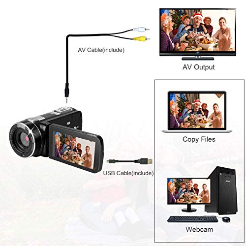 Video Cameras Camcorders for YouTube Videos,Digital Video Camcorder Cameras FHD 1080P with Remote Control/IR Night Vision/Support Tripod/Rotation Screen/TV Video Output