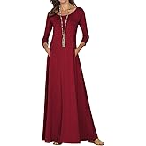 Jacansi Women's Cotton 3/4 Long Sleeve Maxi Dress Casual Home Dress Pocket Oversize