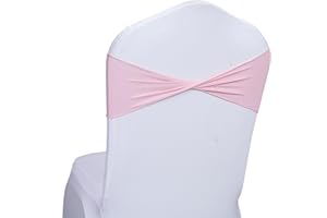 MDS-MEGADECORSUPPLY MDS Pack of 100 Spandex Chair Sashes Bows Elastic Stretch Dining Chair Bands Ties Without Slider Buckle Universal fits for Wedding Baby Shower Birthday Party Banquet Event Decoration - Blush Pink