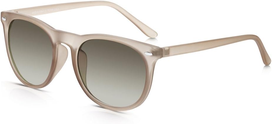 Sunglass Junkie Preppy Round Sunglasses. Mens and Womens 100% UV Protection Vintage Style Matt Brown Crystal Frames in Strong, Durable Polycarbonate with Smoke Grey-Green Gradient UV400 Lenses.