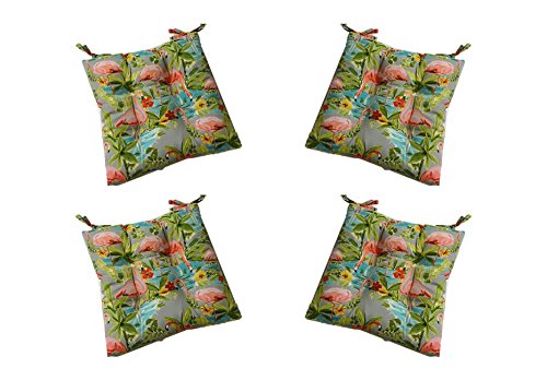 Set of 4 – Indoor / Outdoor Waverly Elegant Tropical Platinum Flamingo Universal Tufted Se ...