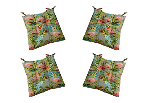 Set of 4 – Indoor / Outdoor Waverly Elegant Tropical Platinum Flamingo Universal Tufted Se ...