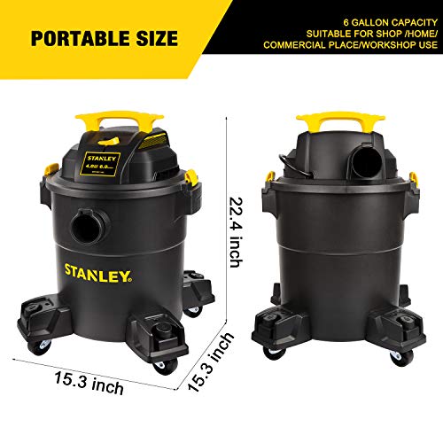 Stanley 6 Gallon Wet Dry Vacuum, 4 Peak HP Poly 3 in 1 Shop Vac Blower