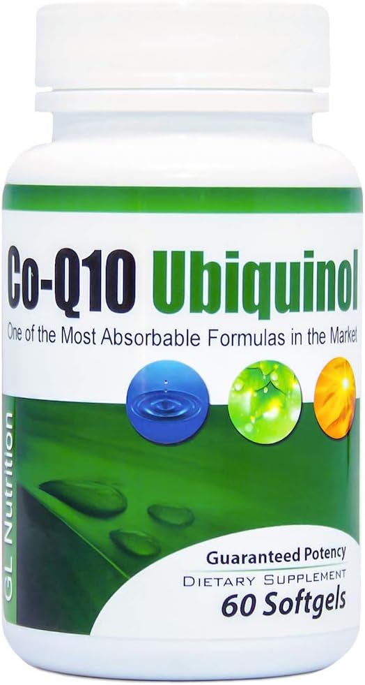 Super Ubiquinol - Enhanced CoQ10 Softgels 50MG | High Absorption Co Q-10 Formula for Heart & Circulatory Health | Most Effective Daily Supplement for Max Health Benefits | 60 Count by GL Nutrition