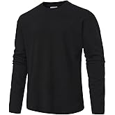 PINKMARCO Men’s Big and Tall Shirt: Heavyweight Long Sleeve T Shirt for Men, Men’s Pocket Tee for Casual Wear, Black