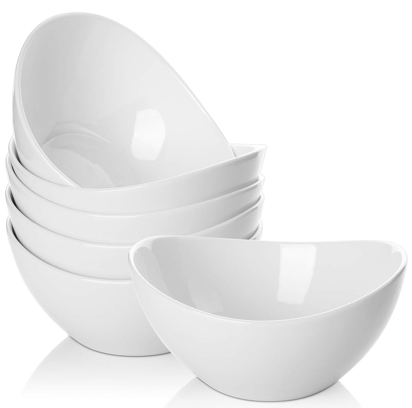 Photo 1 of Samsle 19 Ounces Ceramic Serving Bowls, Sturdy Porcelain White Oval Salad Bowls, Stackable Food Server Fruit Display Dishes for Party Dinner, Microwave and Dishwasher Safe, Set of 6