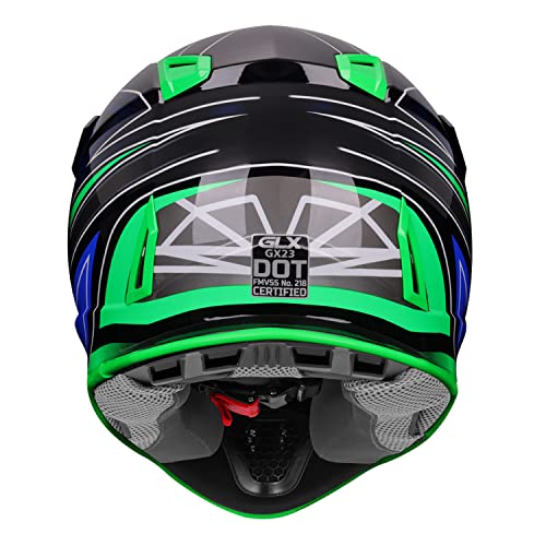 GLX GX23 Dirt Bike/Motocross Helmet Sear Green, Large DOT