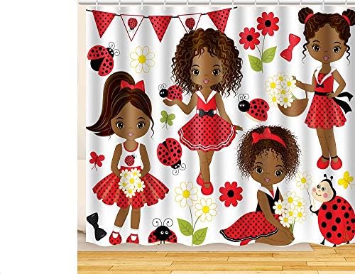 ArtRena Unique Fabric Shower Curtain, Dark-Skinned, Black Girls with Strawberries, Waterproof and Mildew Resistant, 71" x 71"