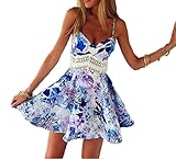 Memorose Women Sexy Straps V Neck Backless Hollow out Waist Skater Mini Dresses (XL)