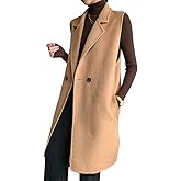 IDEALSANXUN Womens Long Wool Vest Fall Winter Sleeveless Blazer Jackets Wool Coat