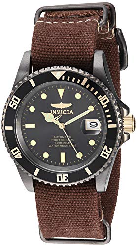 Invicta Men's Pro Diver Stainless Steel Automatic-self-Wind Diving Watch with Canvas Strap, Brown, 22 (Model: 27629)