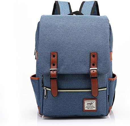 YiYiNoe Canvas Casual Backpack 14 inch Laptop Rucksack College School Bag Weekend Packsack Blue