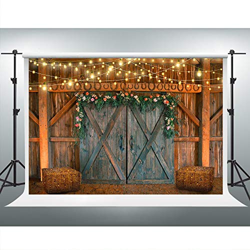 Rustic Barn Backdrop for Farm Theme Party 7x5ft Barn Door Hay Lights